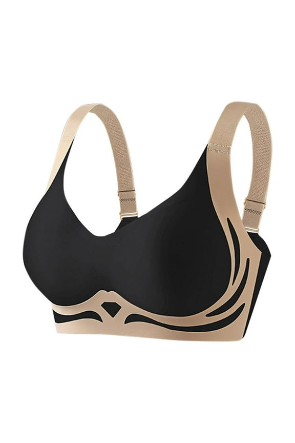 Wirefree Lift Support Bra: Side Panel Construction, Contoured Cups, Comfort Fit Design, #A Black,L