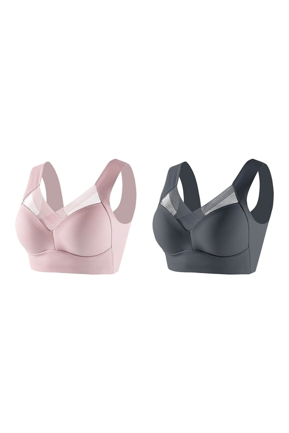 Wirefree Posture Support Bra Set: Deep Cup Design, Ergonomic Seamless Construction - 2 Pack Bundle, I,L