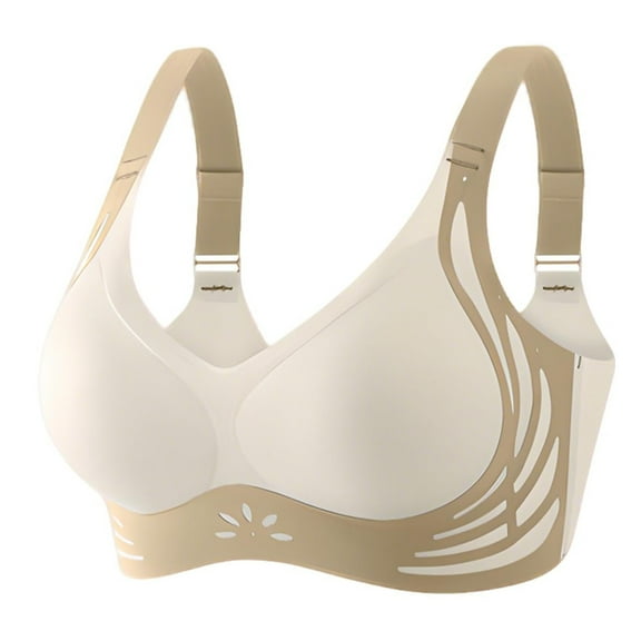 VISALY Wirefree Support Sports Bra: Integrated Cup Design, Adjustable Straps, Breathable Activewear, Beige,3XL