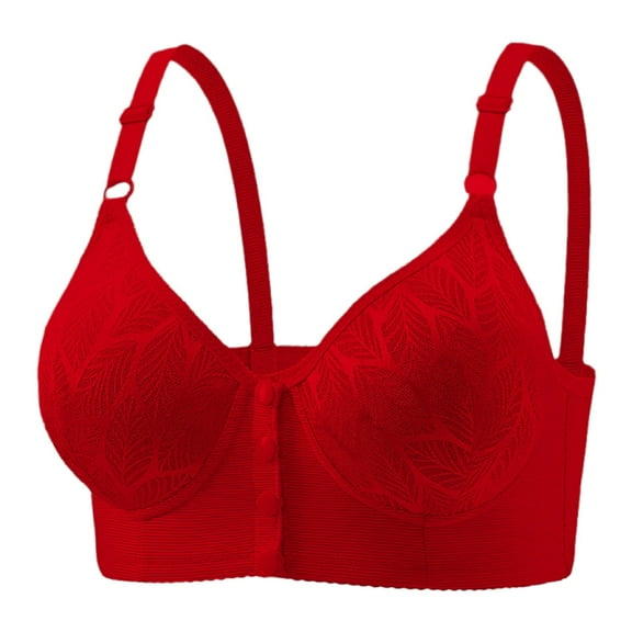 VISALY Wireless Bras Front Closure Bras Minimizer Bras for Older Women No Underwire Full Support Push Up Bras Tshirt Bras Plus Size Bras Everyday Bras Comfortable Bras for Women Red 42