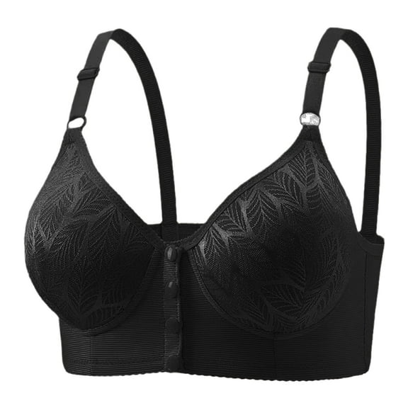 VISALY Wireless Bras Front Closure Bras Minimizer Bras for Older Women No Underwire Full Support Push Up Bras Tshirt Bras Plus Size Bras Everyday Bras Comfortable Bras for Women Black 38