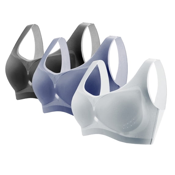 VISALY Wireless Bras Full Coverage Bras 3Pc Seamless Bras Mesh Cup Soft Bras for Women No Underwire with Support and Lift Plus Size Bras Breathable Bras Everyday Bras for Women Black L
