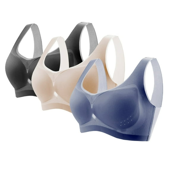 VISALY Wireless Bras Full Coverage Bras 3Pc Seamless Bras Mesh Cup Soft Bras for Women No Underwire with Support and Lift Plus Size Bras Breathable Bras Everyday Bras for Women Dark Purple Xxl