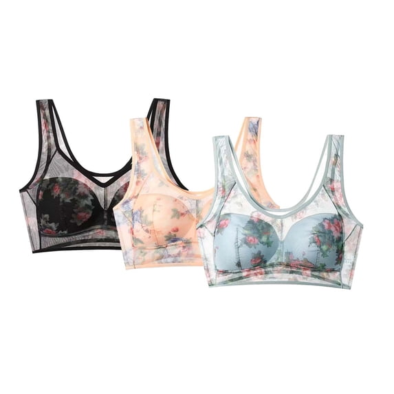 VISALY Wireless Bras Lace Bras 3Pc Minimizer Bras for Women No Underwire foral Printed Bras Full Coverage Bras Adjustable Strap Supportive Bralette Soft Bras Comfy Bras Lightly Padded Bras Blue 5Xl