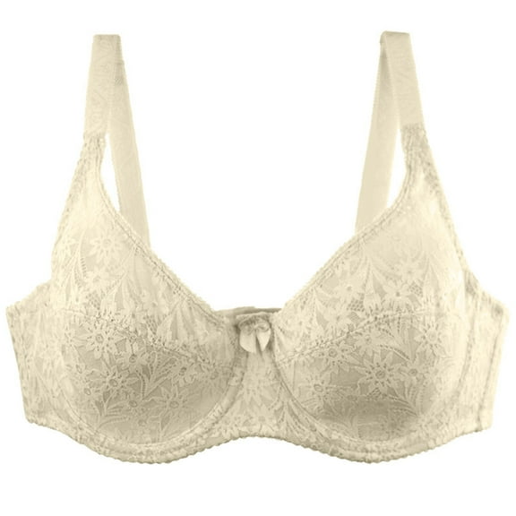 VISALY Wireless Bras Lace Bras Minimizer Bras for Women No Underwire Lightly Padded Bras Plus Size Bras Crop Top Comfortable Supportive Bralette Breathable Bras Soft Bras Comfy Bras Beige 100C