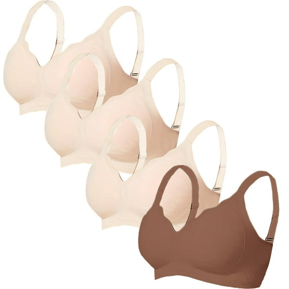 VISALY Wireless Bras Seamless Bras 4Pc Full Coverage Bras No Underwire Push Up Bras Everyday Bras Soft Bras Comfortable Supportive Bralette Sports Bras Comfortable Bras Breathable Bras Yellow L