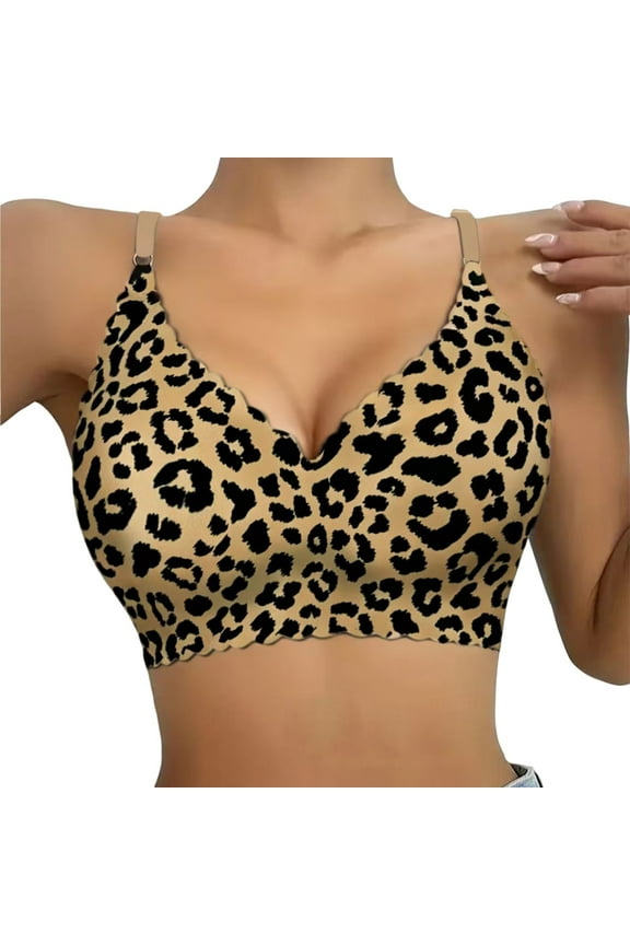 Wireless Bras Seamless Bras Leopard Print Bras Push Up Bras for Women No Underwire Bra Bralette Comfort Full Coverage Supportive Bra Everyday Bras Breathable Bras Plus Size Bras Beige L