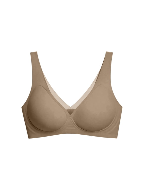 Wireless Lift Bust Shaping Bras Seamless Deep V Plunge Jelly Supportive Mesh Crossover Bra No Underwire Push Up Full Coverage T-Shirt Bralette Plus Size Push Up Lift Everyday Bra Coffee Xxl
