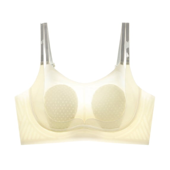 VISALY Wireless Seamless Jelly Minimizer Bra Women Support Full‑Coverage Push Up Bralettes Non‑Padded Breathable Mesh No Underwire Underwear Plus Size Comfort Lifting No Show Bra Light Yellow 5Xl