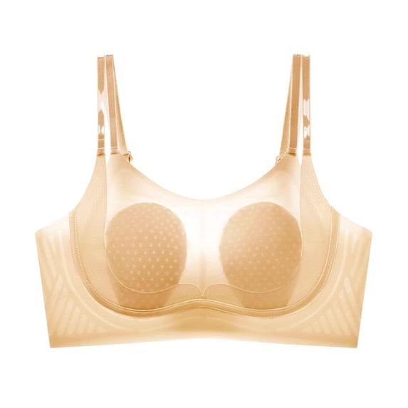 VISALY Wireless Seamless Jelly Minimizer Bra for Women Support Full‑Coverage Push Up Bralettes Non‑Padded Breathable Mesh No Underwire Underwear Plus Size Comfort Lifting No Show Bra Khaki 5Xl