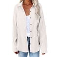 thumbnail image 1 of VISALY Women Button Up Collared Shirts Tunic Tops Loose Fit Tops Work Dressy Casual Basic Shirts Long Sleeve Wrinkle Free Blouse Smocked Shackets Jacket Solid Oversized Boyfriend Blouses White M, 1 of 8