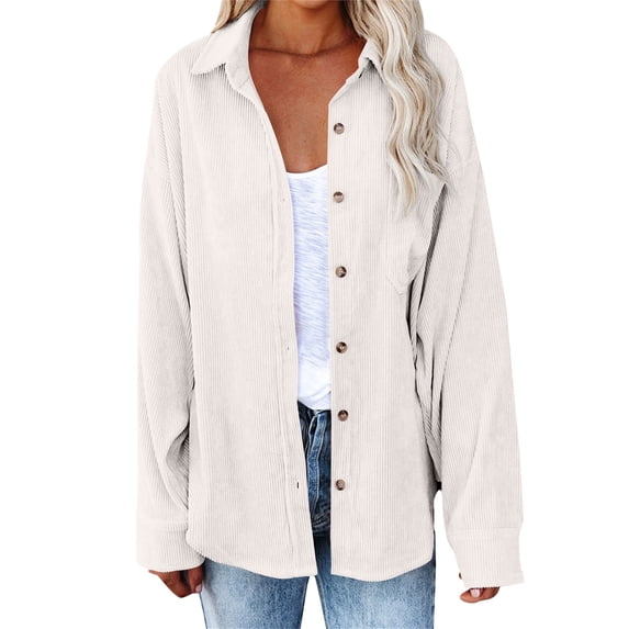 VISALY Women Button Up Collared Shirts Tunic Tops Loose Fit Tops Work Dressy Casual Basic Shirts Long Sleeve Wrinkle Free Blouse Smocked Shackets Jacket Solid Oversized Boyfriend Blouses White M