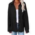 thumbnail image 1 of VISALY Women Button Up Collared Shirts Tunic Tops Loose Fit Tops Work Dressy Casual Basic Shirts Long Sleeve Wrinkle Free Blouse Smocked Shackets Jacket Solid Oversized Boyfriend Blouses Blue L, 1 of 8