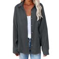 thumbnail image 1 of VISALY Women Button Up Collared Shirts Tunic Tops Loose Fit Tops Work Dressy Casual Basic Shirts Long Sleeve Wrinkle Free Blouse Smocked Shackets Jacket Solid Oversized Boyfriend Blouses Grey S, 1 of 7