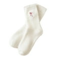 thumbnail image 1 of VISALY Women Fuzzy Socks Solid Color Crew Sock Cold-Resistant Warm Bow-Embroidered Mid-Calf Socks Housewear Plush Sleeping Winter Socks White One Size, 1 of 4