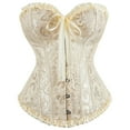 thumbnail image 1 of VISALY Women Jacquard Corset Boned Shapewear Tummy Control Waist Cincher Support Slim Body Shaper Lace Up Push Up Strapless Corset Going Out Tank Tops Vintage Casual Waist Cincher Bustier Beige L, 1 of 7