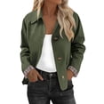 thumbnail image 1 of VISALY Women Oversized Trench Coat Plaid Lined Lapel Long Sleeve Button Down Casual Crop Jacket Fall Lightweight Trendy Outwear with Pockets Green Xl, 1 of 7