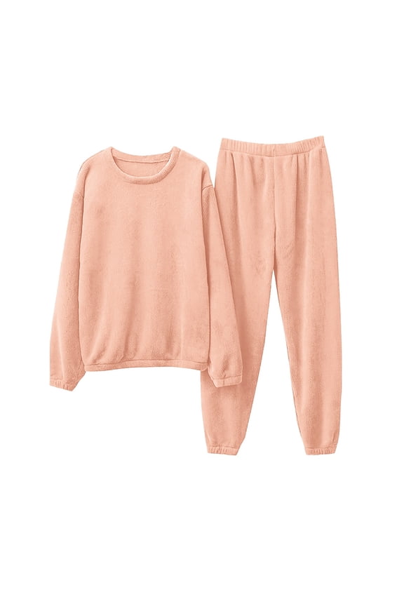 Women Pajama Sets Fluffy Pajamas Set Fleece Pullover Pants Loose Plush Sleepwear 2 Piece Pjs Set Warm Loungewear Soft Leisure Suit Winter Pajama Pink One Size