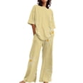 thumbnail image 1 of VISALY Women Pajama Sets Soft Sleepwear Cotton Linen Loungewear Print Two Piece Pajama Set Loose Fit Half Sleeve Blouses Long Pants Yellow 3Xl, 1 of 5