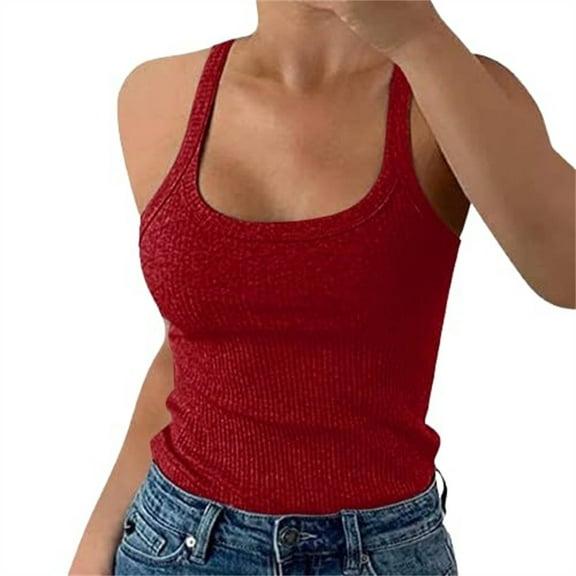 VISALY Women Plus Size Fashion Sleeveless Tops Slim Fit Vest Summertank Top Casual Tops, Plus Size Tops, Underwear Camisoles (Wine, L)