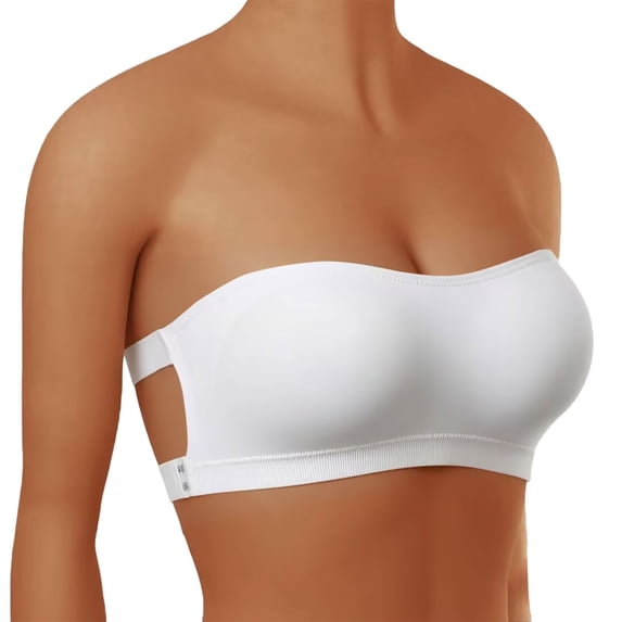 VISALY Women Plus Size Strapless Bandeau Bra Anti Slip Strapless Crisscross Back Bralettes Side Hook Closure Tube Bra Non Slip Cross Back Padded Seamless Seamless Stretch Wrap Tube Brassiere White S