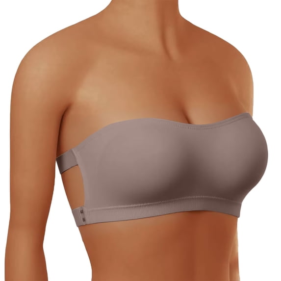 VISALY Women Plus Size Strapless Bandeau Bra Anti Slip Strapless Crisscross Back Bralettes Side Hook Closure Tube Bra Non Slip Cross Back Padded Seamless Seamless Stretch Wrap Tube Brassiere Khaki S