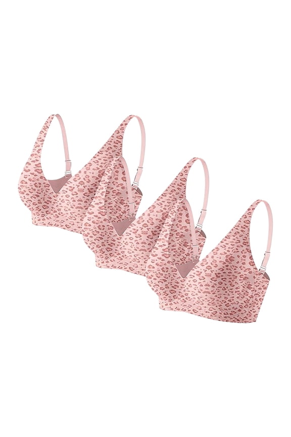 Women'S 3Pc Leopard Print Wireless Push Up Bra Spaghetti Strap Seamless Full Coverage Support Bra Soft Stretchy Comfortable Everyday No Underwire T-Shirt Bra Deep V Bralette Ao M