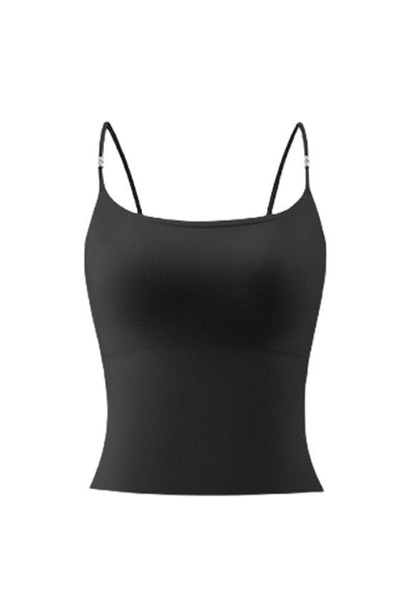 Women'S Double Lined Basic Tank Top Adjustable Spaghetti Straps Sleeveless Camisole Shirts, Camisole Tops for Women, Underwear Camisoles (Black, L)