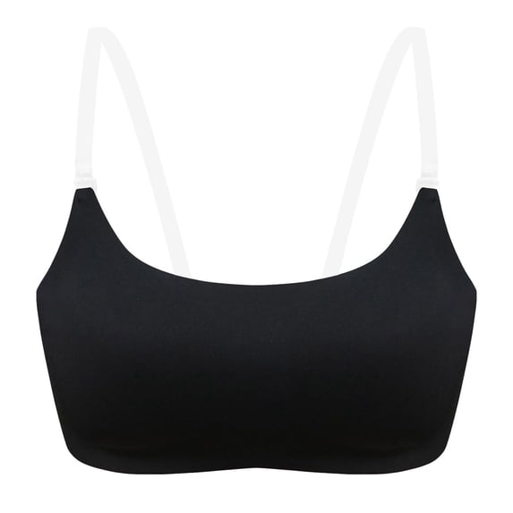 VISALY Women Seamless Low Back Bra Wireless Lift Support Push Up Backless Bra Padded Bralette Thin Straps Comfort Bras Clear Invisible Strap Wireless Bra U-Neck Seamless Comfort Underwear Black L