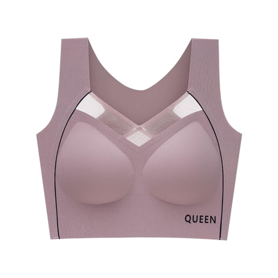 VISALY Women Seamless Wirefree Lifting Shaping Posture Corrector Bras Soft Padded Full Coverage T-Shirt Bra for Senior Comfy No Underwire Pull On Support High Impact Yoga Workout Bralette Pink Xl