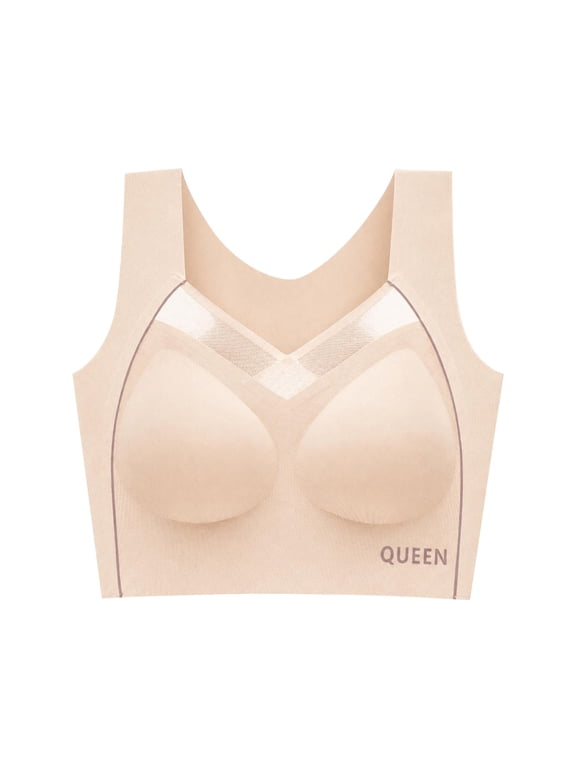 Women Seamless Wirefree Lifting Shaping Posture Corrector Bras Soft Padded Full Coverage T-Shirt Bra for Senior Comfy No Underwire Pull On Support High Impact Yoga Workout Bralette Beige L
