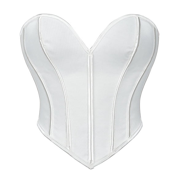 VISALY Women Strapless Sweetheart Overbust Corset Boned Lace Up Waist Shaper Palin Vintage Slim Fit Crop Bustier Shapewear Going Out Bustier Cute Corset Tops for Party Halloween Cosplay White M
