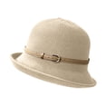 thumbnail image 1 of VISALY Women Straw Cloche Sun Hat Summer Bucket Hat with Buckle Belt Retro 1920S Beach Bowler Bucket Hats Fisherman Hat Rolled Brim Travel Cap Elegant Lightweight Uv Protection Hat Beigeone Size, 1 of 3
