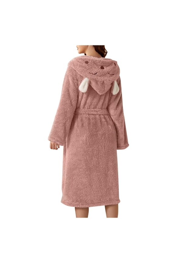 Women's Bathrobe Plus Size Loungewear Plush Soft Robe Fluffy Warm Fleece Shaggy Bathrobe with Pocket Velvet Pajamas Robe Tie Up Nightgown Comfy Sleepwear Pink Xl