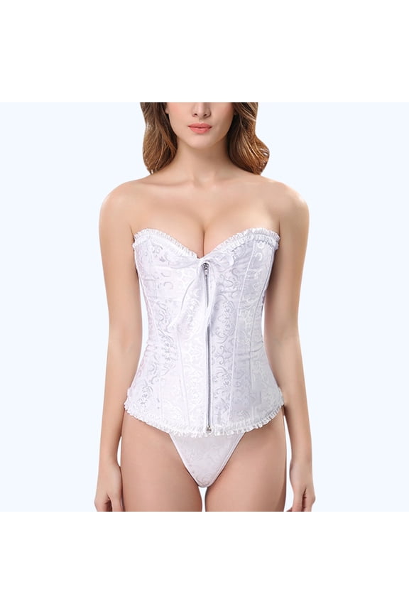 Women's Bustier Corset Top Lace Back Up Shapeware Push Up Bodysuit Waist Training Corset Boby Shapers V Neck Tube Tops White M