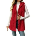 thumbnail image 1 of VISALY Women's Button Down Fleece Hooded Outerwear Vests Casual Sleeveless Cardigan Coat Warm Fall Winter Clothes Red Xl, 1 of 6