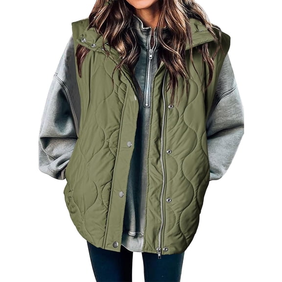 VISALY Women's Button Down Zip Up Jacket Vest Cropped Puffer Vest Women Lightweight Quilted Stand Collar Sleeveless Jackets Fall Winter Coat Jn L