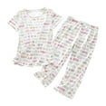 thumbnail image 1 of VISALY Women's Cotton Pajama Set Cute Pajama Sets 2 Piece Set Comfy Summer V Neck Short Sleeve Shirt Capri Pants Print Sleepwear Loose Pajama Sets Loungewear Beige L, 1 of 3