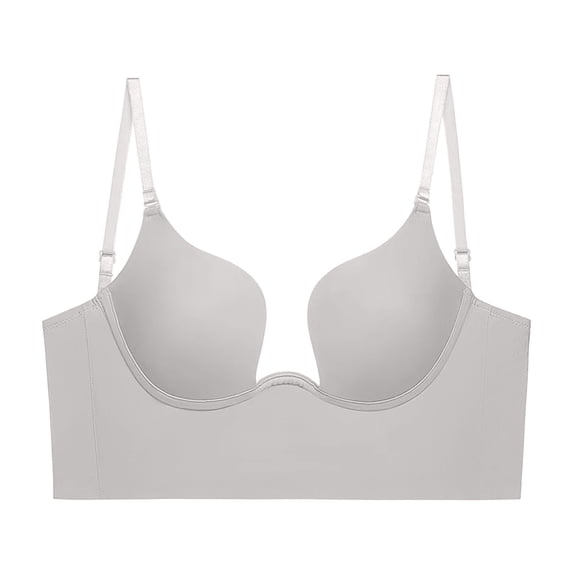 VISALY Women's Deep Plunge Push Up Bra Underwire Support Bralette Convertible Push Up Low Cut Seamless Wireless Backless Bra Adjustable Strap Seamless Everyday Underwear Low Back Bras White 38H