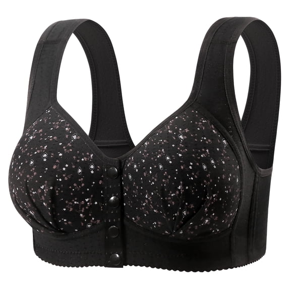 VISALY Women's Front Closure Wireless Bras Floral Print Bras Lounge Wireless Front Closure Bras Wireless Bras Supportive Wireless Bra Wireless Bras Breathable Everyday Bras Black 44