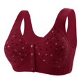 thumbnail image 1 of VISALY Women's Front Closure Wireless Bras Floral Print Bras Wireless Bras Breathable Bras Bras for Older Women Wireless Front Closure Bras for Seniors Comfy Bras Front Closure Bras Red 38, 1 of 9