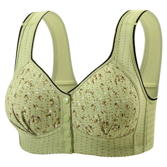 VISALY Women's Front Closure Wireless Bras Floral Print Bras Wireless Bras with Support and Lift Comfy Bras Lounge Bras Seamless Comfort Bras Full Coverage Wireless Bras Lounge Bras Green 48