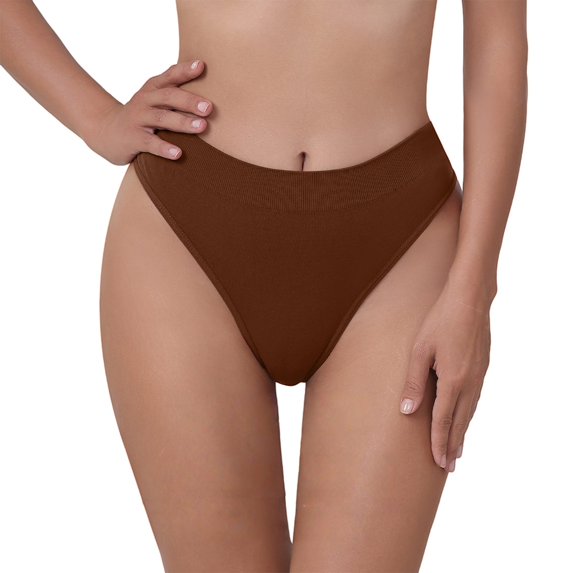 VISALY Women's High Waisted Seamless Bikini Underwear Stretchy No Show Briefs Comfortable Mid-High Rise Panties High Cut Panties Soft Lightweight Stretchy Breathable Comfort Panties Brown M