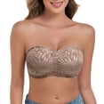 thumbnail image 1 of VISALY Women's Lace Strapless Bandeau Bra Padded Wireless Anti-Slip Tube Top Bra High Support Lace Comfortable Breathable Bra Non-Slip Seamless Convertible Bralette Sleeveless Bralettes Brown Xl, 1 of 6