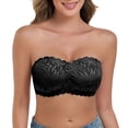 thumbnail image 1 of VISALY Women's Lace Strapless Bandeau Bra Padded Wireless Anti-Slip Tube Top Bra High Support Lace Comfortable Breathable Bra Non-Slip Seamless Convertible Bralette Sleeveless Bralettes Black L, 1 of 6