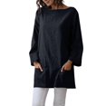 thumbnail image 1 of VISALY Women's Linen Long Sleeve Crewneck Tunic Shirt Loose Fit Casual Pullover Tops with Pockets Plain Wrinkle Free Blouses Long Blouses Dressy Casual Lightweight Spring Fall Shirts Black L, 1 of 6