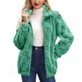 thumbnail image 1 of VISALY Women's Long Sleeve Full Zip Soft Warm Fleece Jacket Stand Up Collared Loose Solid Color Checkered Plush Cardigan Coat Soft Trendy Winter Coat Green M, 1 of 6
