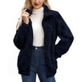 thumbnail image 1 of VISALY Women's Long Sleeve Full Zip Soft Warm Fleece Jacket Stand Up Collared Loose Solid Color Checkered Plush Cardigan Coat Soft Trendy Winter Coat Navy Xl, 1 of 5