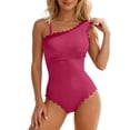 thumbnail image 1 of VISALY Women's One Piece Swimsuit One Shoulder Scalloped Ribbed Swimsuits Slimming Bathing Suit Full Coverage Modest Slimming Swimwear Tummy Control One Piece Beach Bathing Suit Hot Pink L, 1 of 7