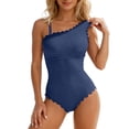thumbnail image 1 of VISALY Women's One Piece Swimsuit One Shoulder Scalloped Ribbed Swimsuits Slimming Bathing Suit Full Coverage Modest Slimming Swimwear Tummy Control One Piece Beach Bathing Suit Navy Xxl, 1 of 7